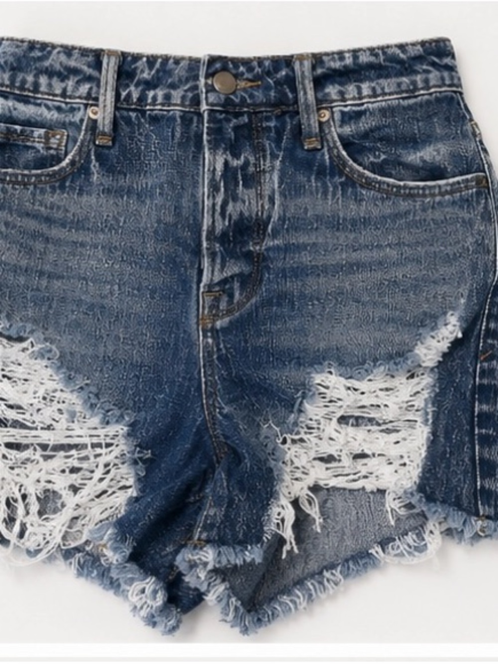Good American Dark Blue Distressed Jean Shorts